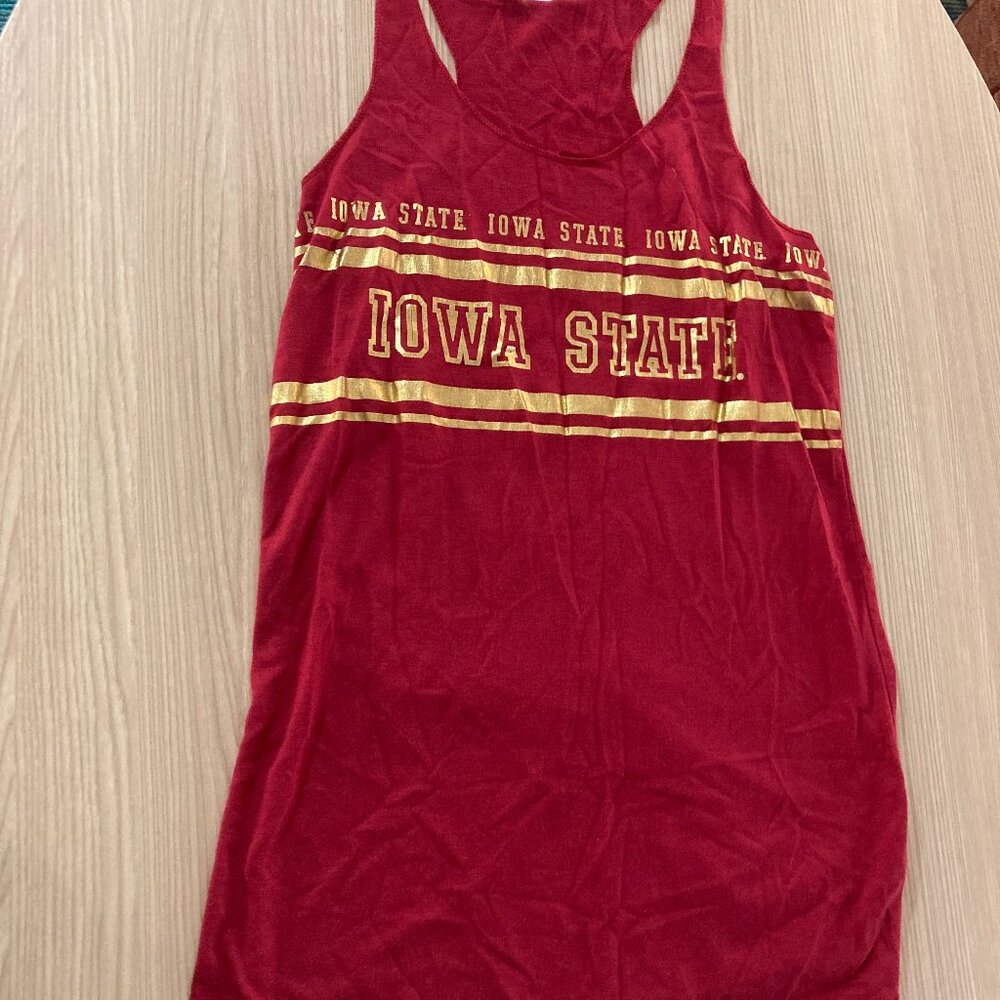 Iowa State Cyclones Red Tank Top Womens Size Small Zoozatz Gold Lettering Logo